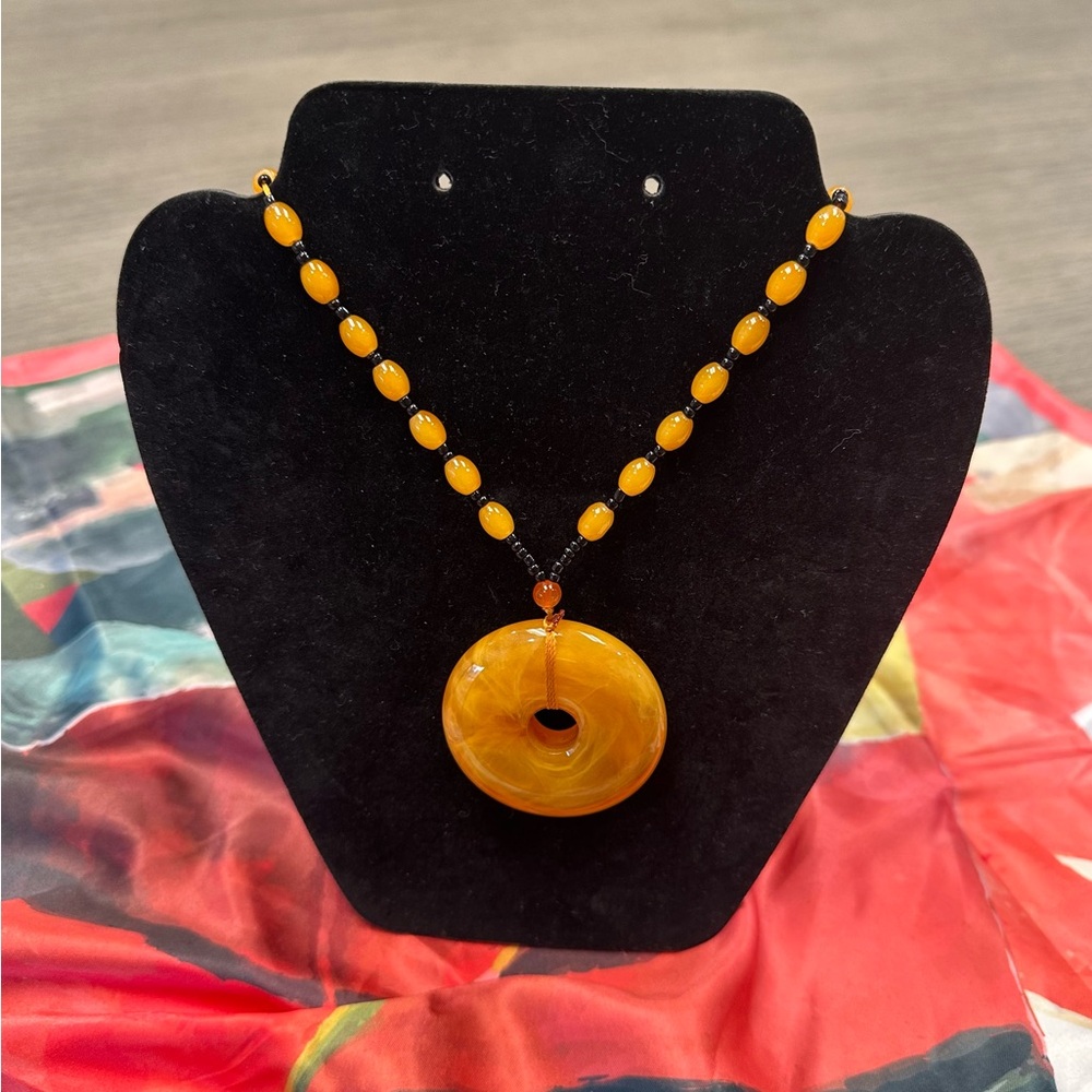 Amber-Style Orange Bead Pendant Necklace - Women Jewelry